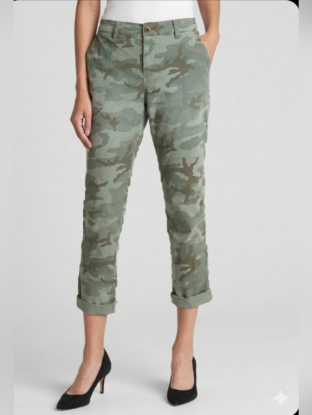 GAP Girlfriend Camo Chino Stretch Pants - NWT Green Camouflage Size 6